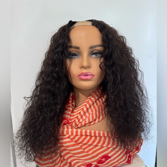 100% HUMAN HAIR WIG 18 Inch U Part in Black - Curly - Picture 1 of 6